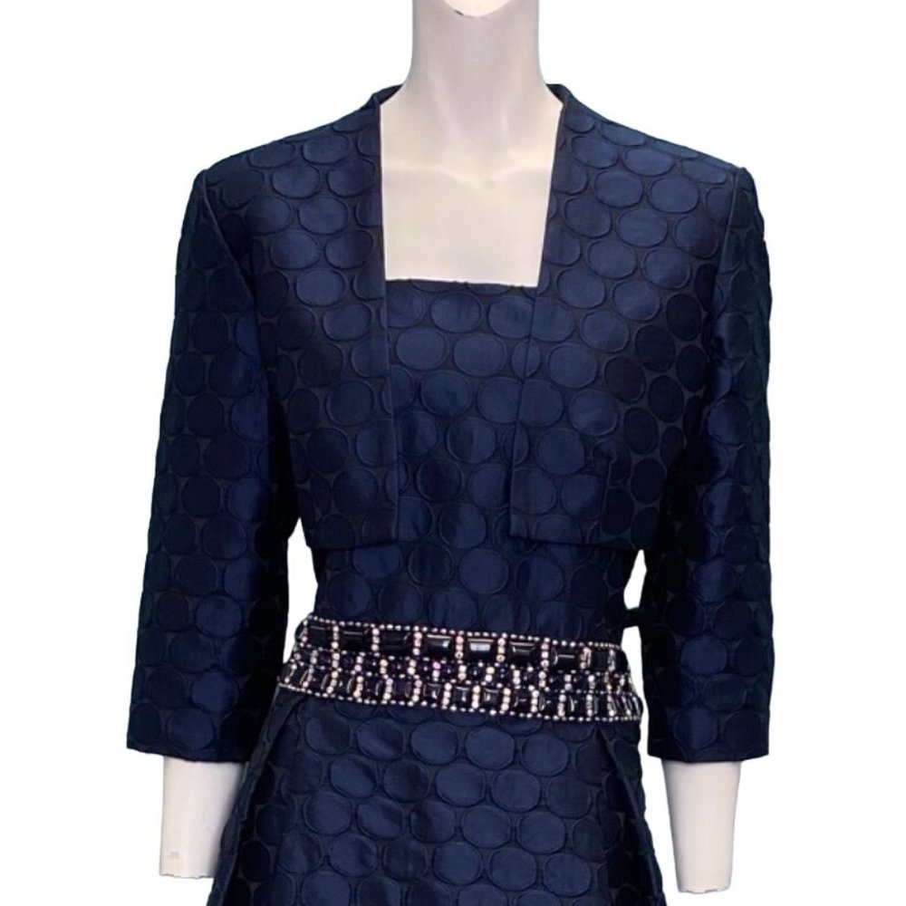 Jovani Evening Jacket Monotone Dot Print Navy Blue Size 14 NWT